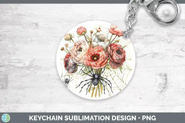 Halloween Spiderweb Flowers Ranunculus Keychain Sublimation