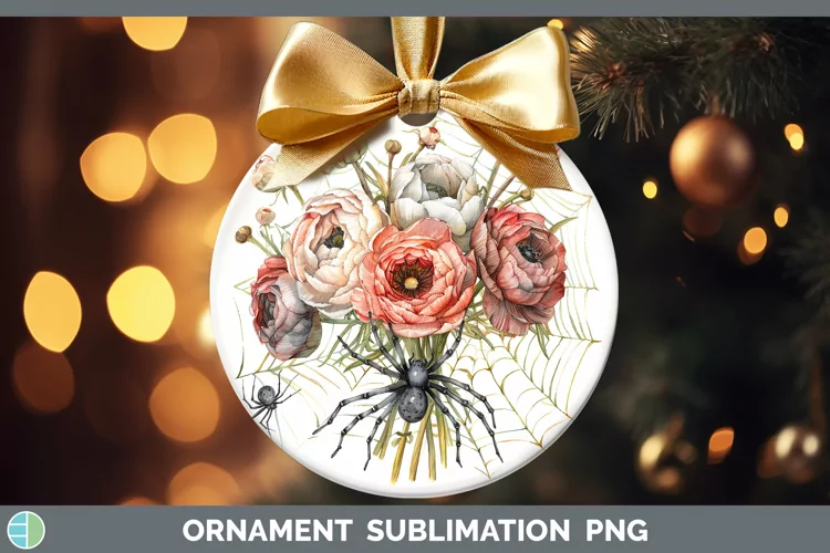 Halloween Spiderweb Flowers Ranunculus Ornament Sublimation