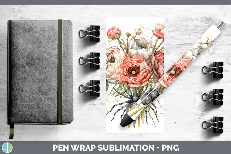 Halloween Spiderweb Flowers Ranunculus Pen Wrap Sublimation