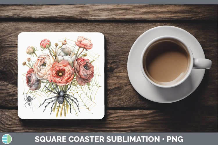 GorgeousHalloween Spiderweb Flowers Square Coaster design.