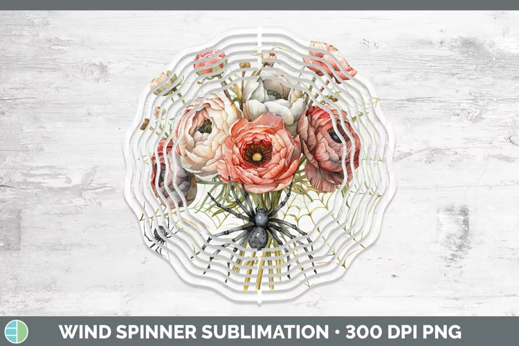 Halloween Spiderweb Flowers Ranunculus Wind Spinner Sublimat