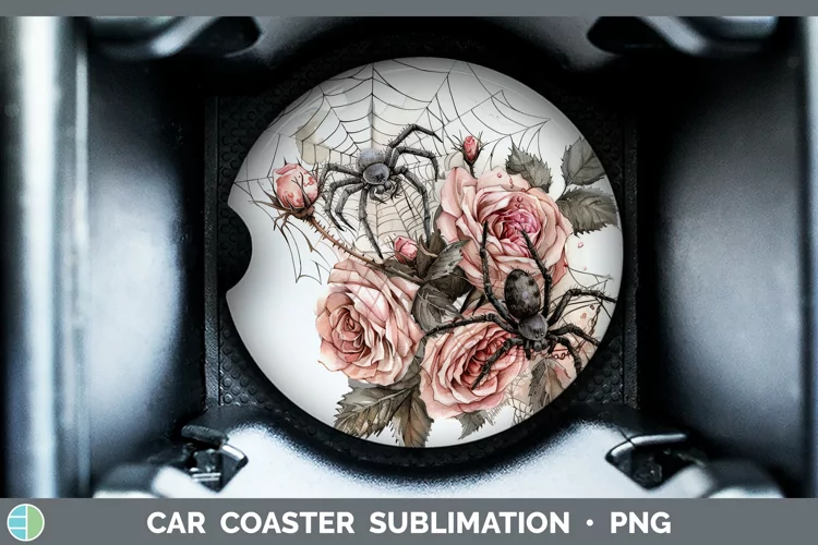 Halloween Spiderweb Flowers Rose Car Coaster Sublimation Coa