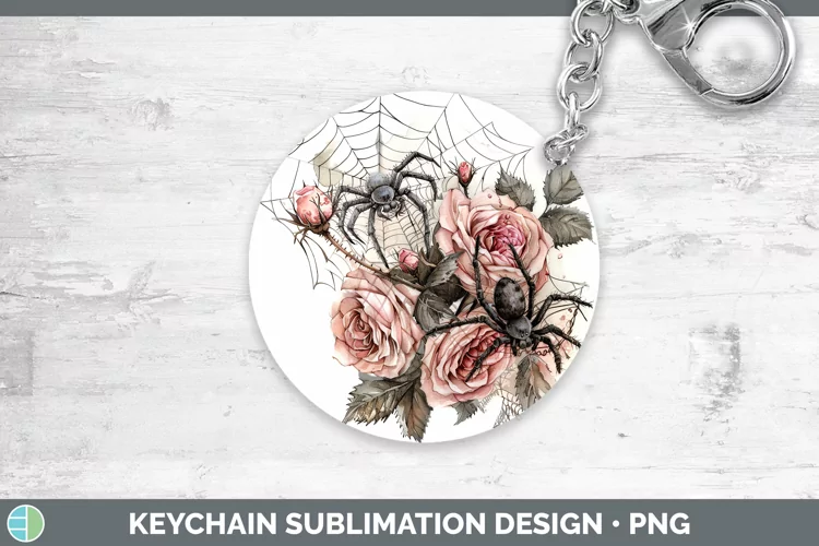 Halloween Spiderweb Flowers Rose Keychain Sublimation Keyrin