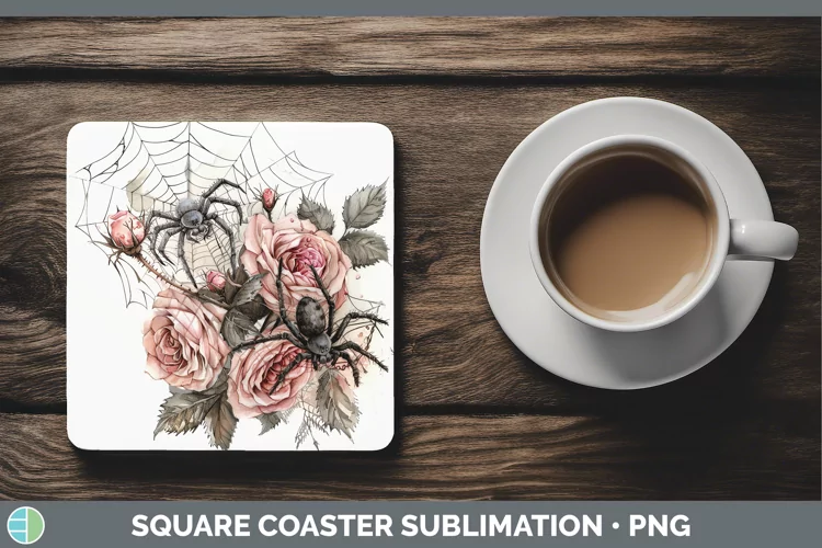 Halloween Spiderweb Flowers Rose Square Coaster Sublimation