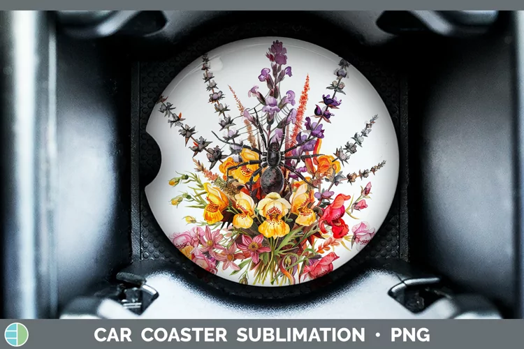 Halloween Spiderweb Flowers Snapdragon Car Coaster Sublimati