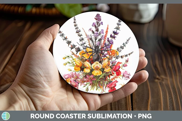 Halloween Spiderweb Flowers Snapdragon Round Coaster Sublima