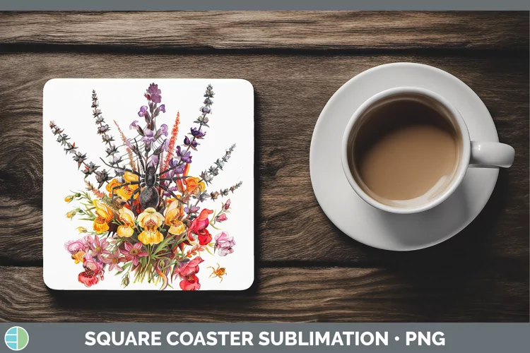 Halloween Spiderweb Flowers Snapdragon Square Coaster Sublim