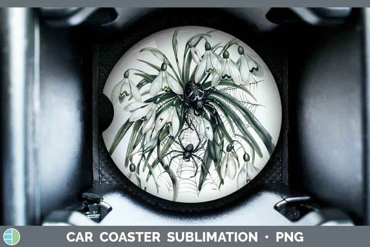 Halloween Spiderweb Flowers Snowdrop Car Coaster Sublimation