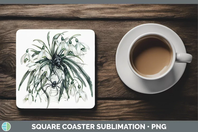 Halloween Spiderweb Flowers Snowdrop Square Coaster Sublimat