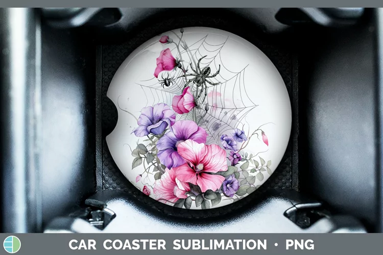 Halloween Spiderweb Flowers Sweet Pea Car Coaster Sublimatio