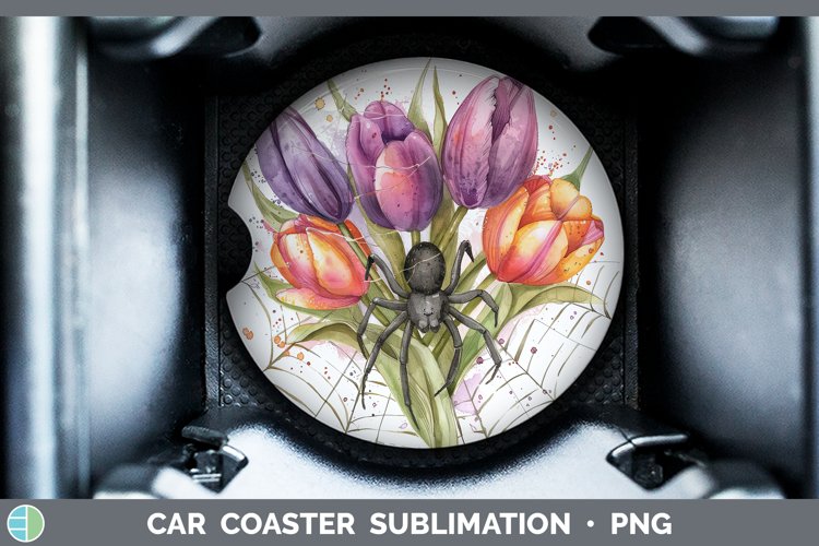 GorgeousHalloween Spiderweb Flowers Car Coaster design.