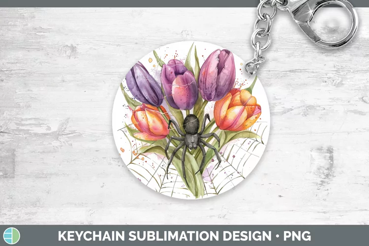 Halloween Spiderweb Flowers Tulip Keychain Sublimation Keyri