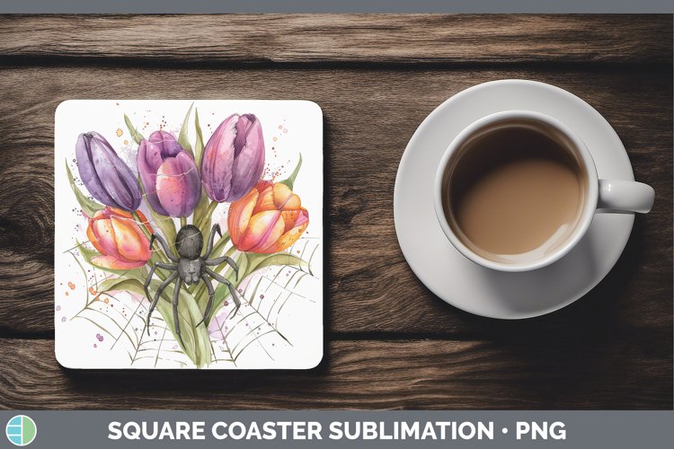 GorgeousHalloween Spiderweb Flowers Square Coaster design.