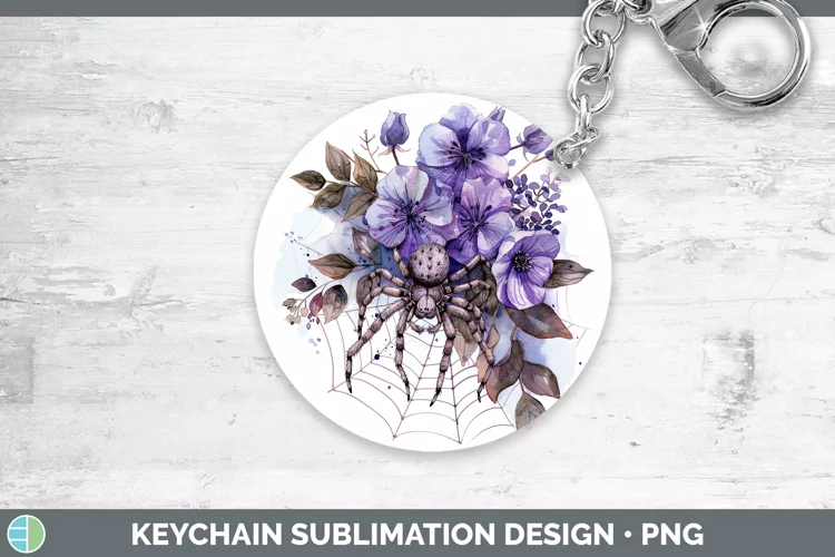 Halloween Spiderweb Flowers Violet Keychain Sublimation Keyr