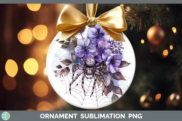 Halloween Spiderweb Flowers Violet Ornament Sublimation Baub