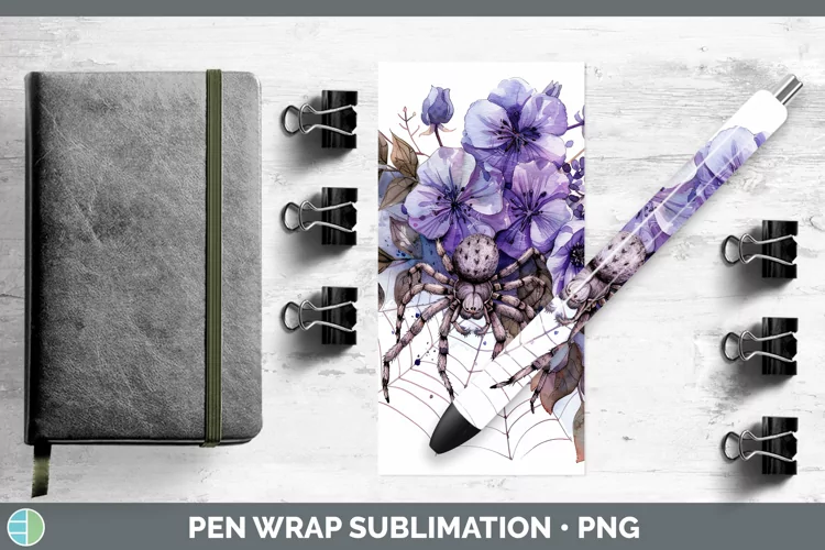 Halloween Spiderweb Flowers Violet Pen Wrap Sublimation Epox