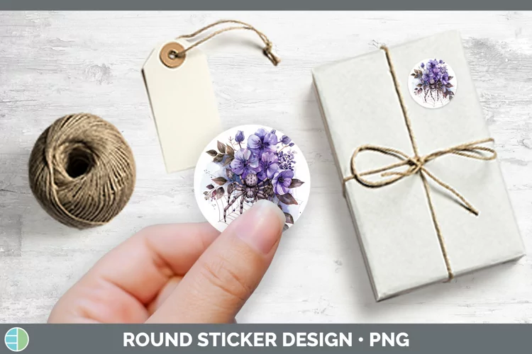 Halloween Spiderweb Flowers Violet Stickers | Round Labels D