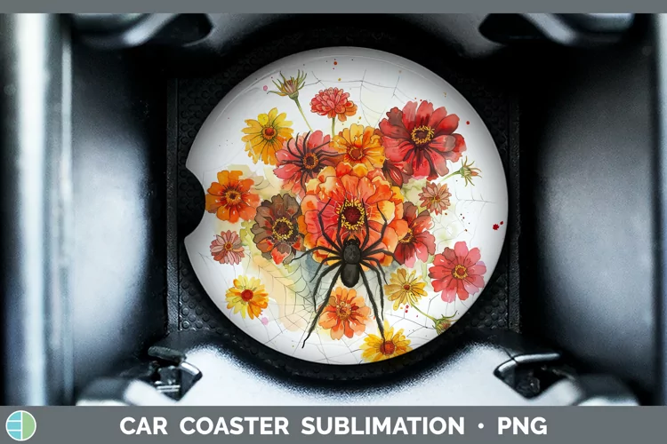 Halloween Spiderweb Flowers Zinnia Car Coaster Sublimation C