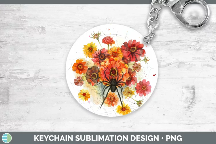 Halloween Spiderweb Flowers Zinnia Keychain Sublimation Keyr