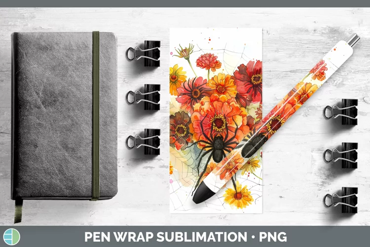 Halloween Spiderweb Flowers Zinnia Pen Wrap Sublimation Epox