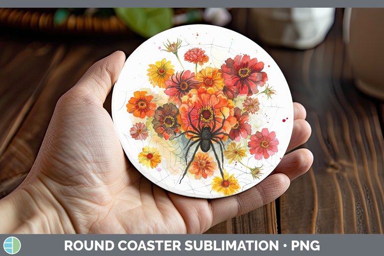GorgeousHalloween Spiderweb Flowers Round Coaster design.