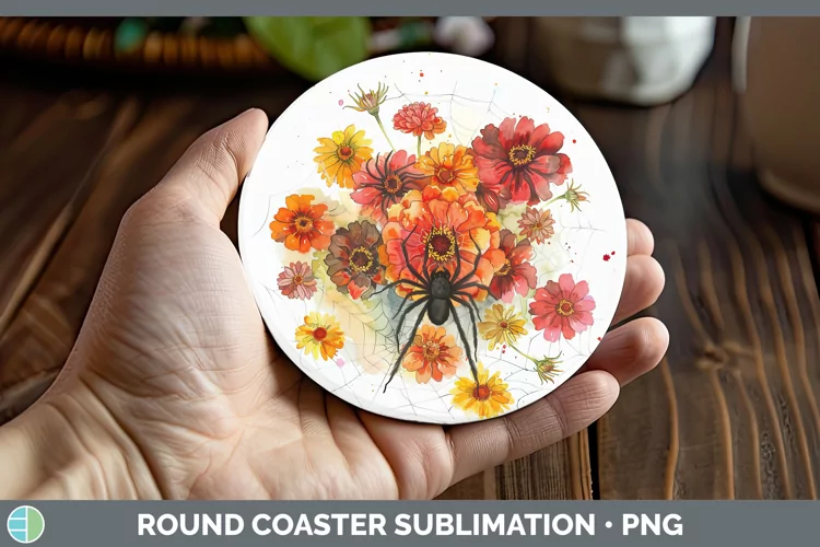 Halloween Spiderweb Flowers Zinnia Round Coaster Sublimation