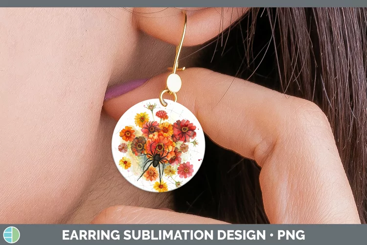 Halloween Spiderweb Flowers Zinnia Round Earrings Sublimatio