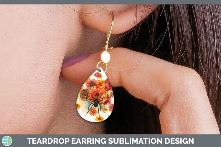 Halloween Spiderweb Flowers Zinnia Teardrop Earrings Sublima
