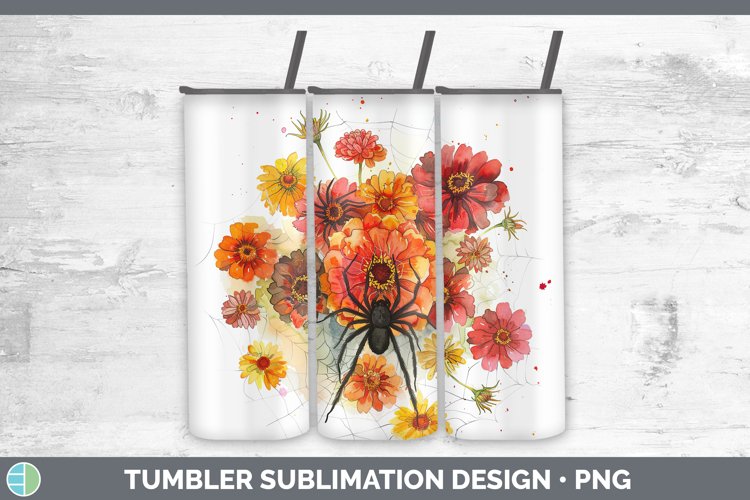 Halloween Spiderweb Flowers Zinnia Tumbler Sublimation 20 oz