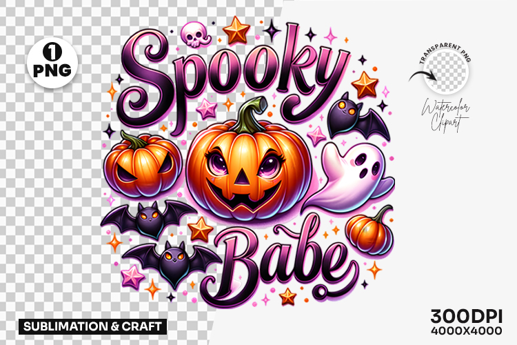 Halloween Spooky Babe Pumpkin Ghost Clipart Sublimation PNG