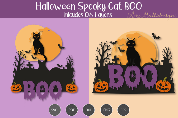 Halloween Spooky Cat BOO 3D Layered SVG