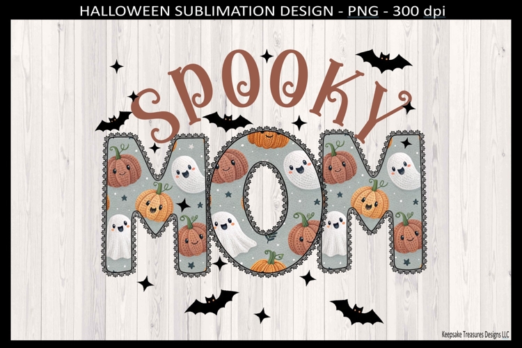 Halloween Spooky Mom, Lace Outline Letters, Sublimation Png