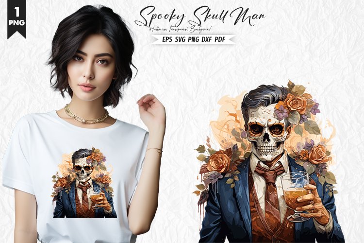 Halloween Watercolor Spooky Skull Man Clipart PNG Design