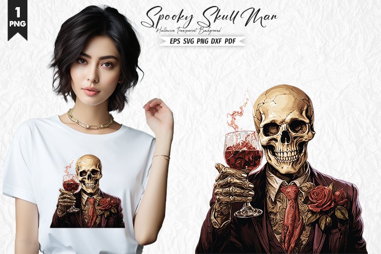 Halloween Watercolor Spooky Skull Man Clipart PNG Design