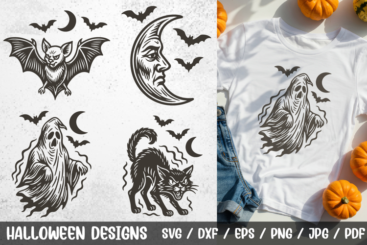 Halloween Spooky SVG | Ghost, Bat, Black Cat, Moon Clipart
