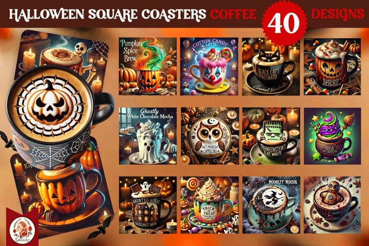 Halloween Coffee Coaster Bundle, Square Coaster Bundle