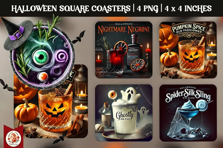 Halloween Cocktails Coaster, Square Coaster
