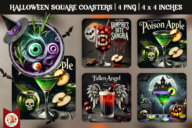 Halloween Cocktails Coaster, Square Coaster