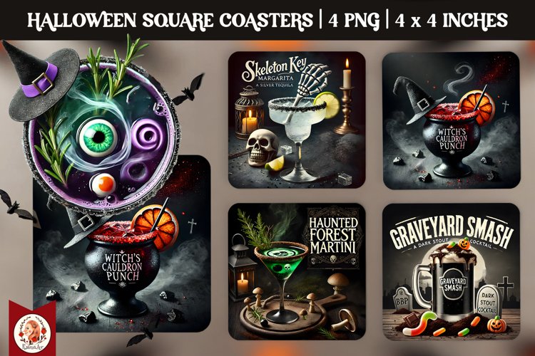 Halloween Cocktails Coaster, Square Coaster example image 1