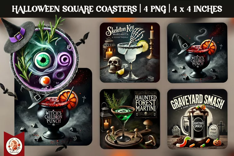 Halloween Cocktails Coaster, Square Coaster