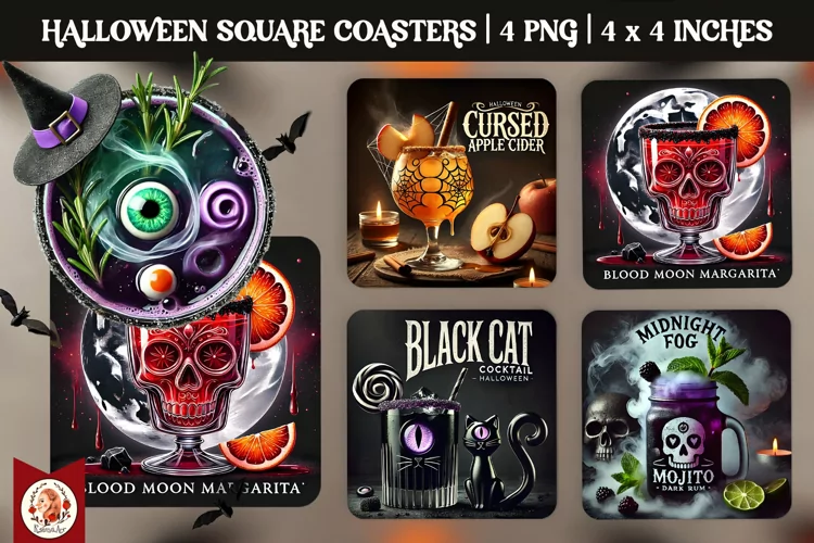 Halloween Cocktails Coaster, Square Coaster