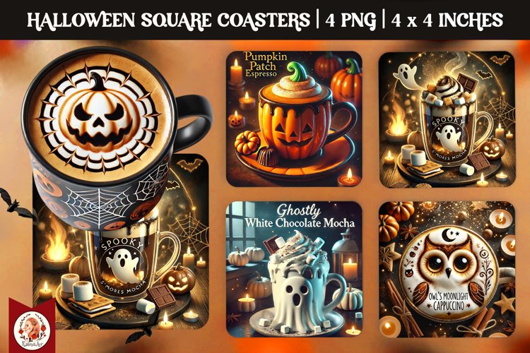 Halloween Coffee Coaster, Square Coaster example image 1