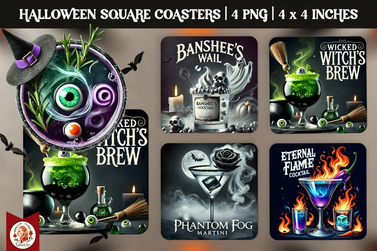 Halloween Cocktails Coaster, Square Coaster