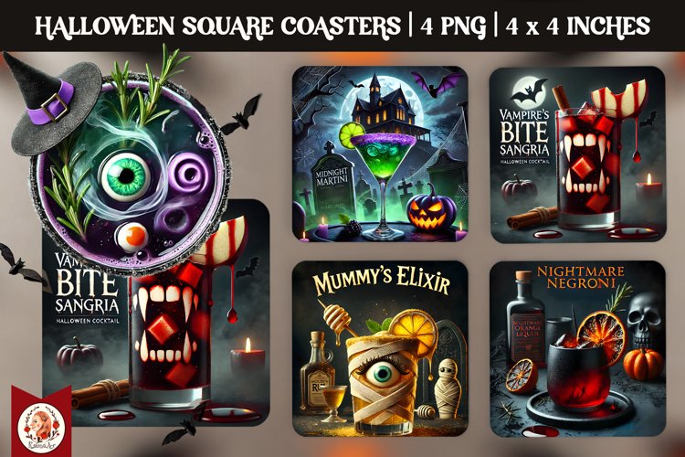 Halloween Cocktails Coaster, Square Coaster