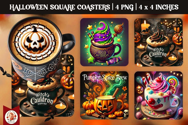 Halloween Coffee Coaster, Square Coaster example image 1