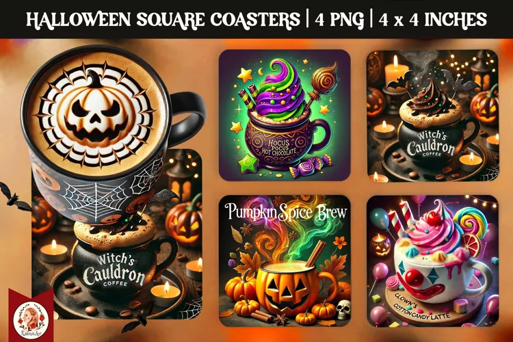 Halloween Coffee Coaster, Square Coaster