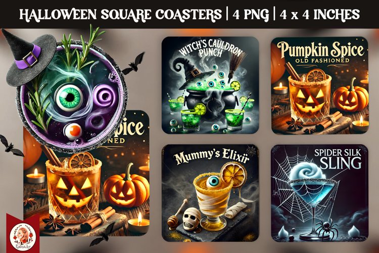 Halloween Cocktails Coaster, Square Coaster example image 1