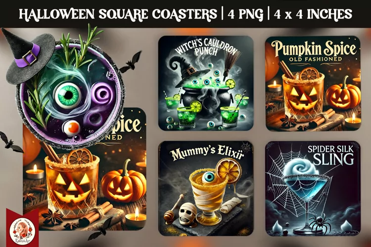 Halloween Cocktails Coaster, Square Coaster