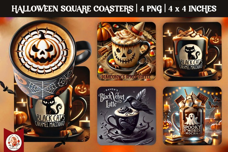 Halloween Coffee Coaster, Square Coaster example image 1
