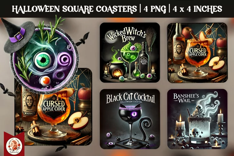 Halloween Cocktails Coaster, Square Coaster